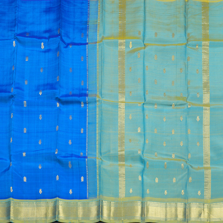 Hayagrivas Ananda Blue Pure One-sided Border Kanjivaram Silk Saree KBF703G1-36