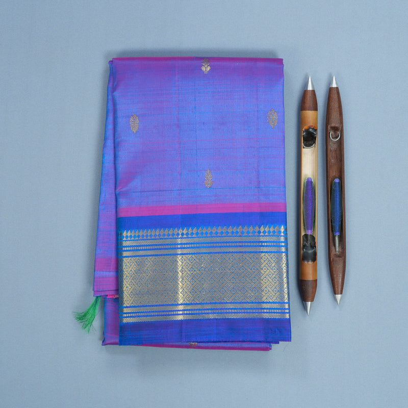 Hayagrivas Blue-Purple Pure One-sided Border Kanjivaram Silk Saree KBF703G1-39