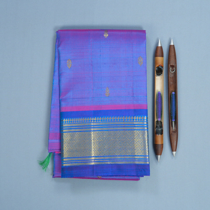 Hayagrivas Blue-Purple Pure One-sided Border Kanjivaram Silk Saree KBF703G1-39