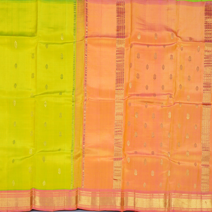 Hayagrivas Lime Green Pure One-sided border Kanjivaram Silk Saree KBF703G1-41