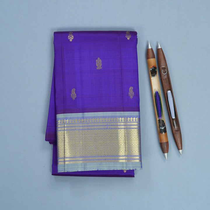 Hayagrivas Purplish-Blue Pure One-sided border Kanjivaram Silk Saree KBF703G1-42