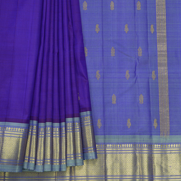 Hayagrivas Purplish-Blue Pure One-sided border Kanjivaram Silk Saree KBF703G1-42