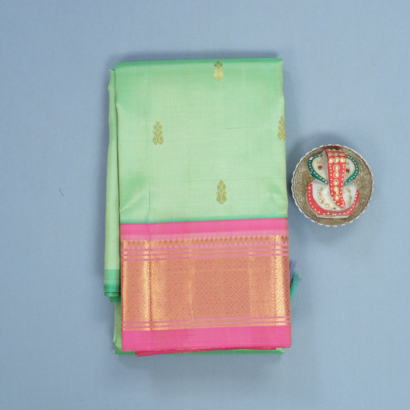 Hayagrivas Pista Green Pure One-sided border Kanjivaram Silk Saree KBF703G1-5