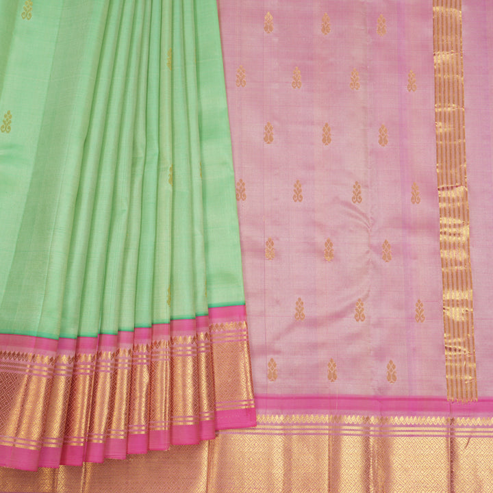 Hayagrivas Pista Green Pure One-sided border Kanjivaram Silk Saree KBF703G1-5