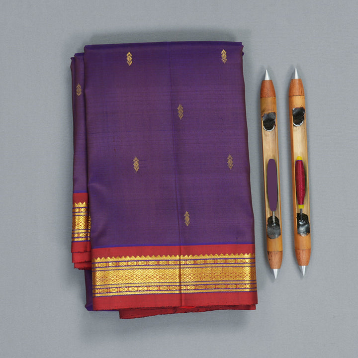 Hayagrivas Handloom Wine Purple Kanjivaram Silk Saree with Red Border KBF703G2-2