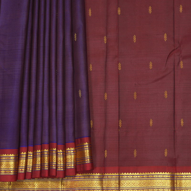 Hayagrivas Handloom Wine Purple Kanjivaram Silk Saree with Red Border KBF703G2-2