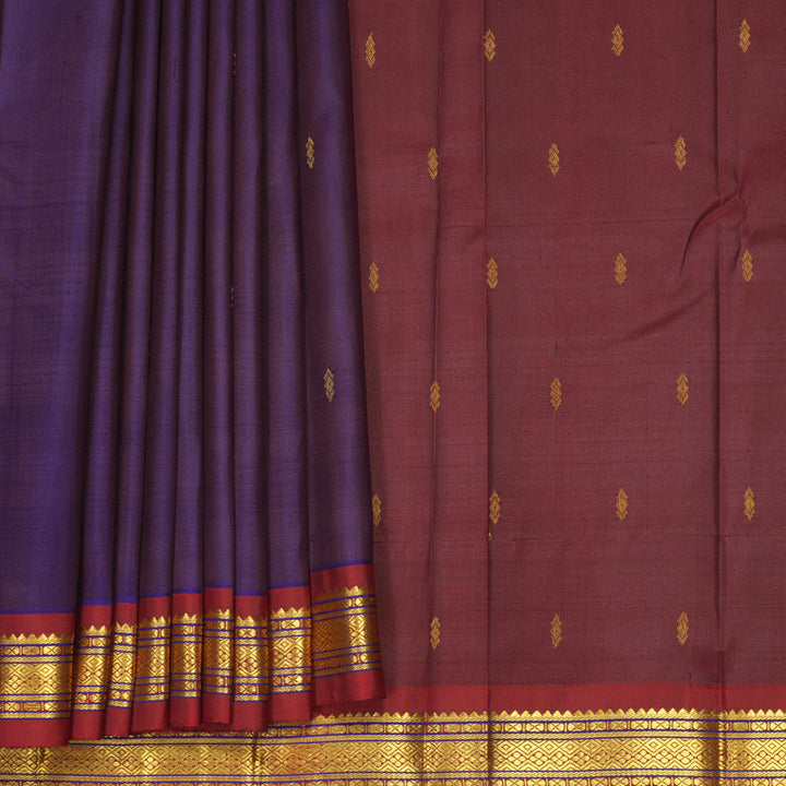Hayagrivas Handloom Wine Purple Kanjivaram Silk Saree with Red Border KBF703G2-2