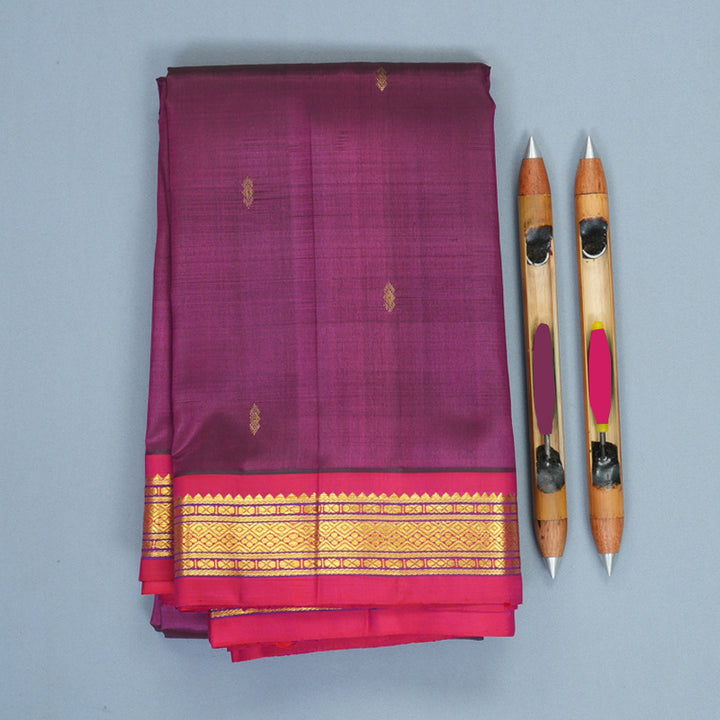 Hayagrivas Handloom Purple Kanjivaram Silk Saree with Pink Border KBF703G2-3