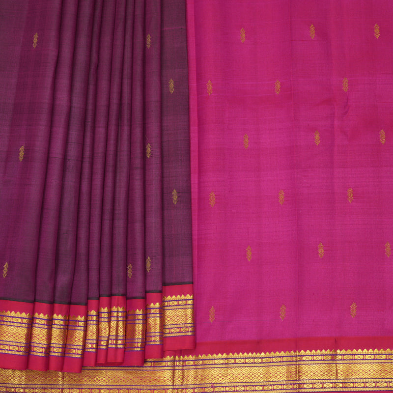 Hayagrivas Handloom Purple Kanjivaram Silk Saree with Pink Border KBF703G2-3