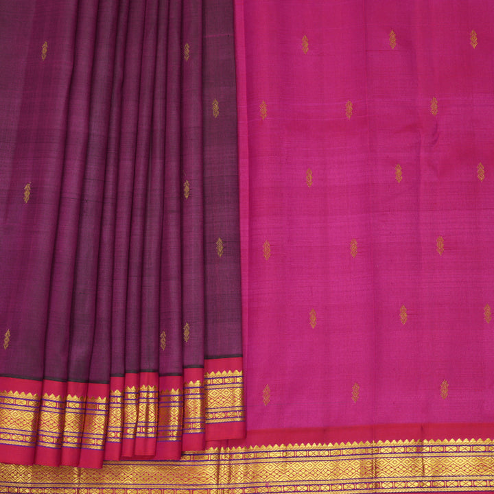 Hayagrivas Handloom Purple Kanjivaram Silk Saree with Pink Border KBF703G2-3