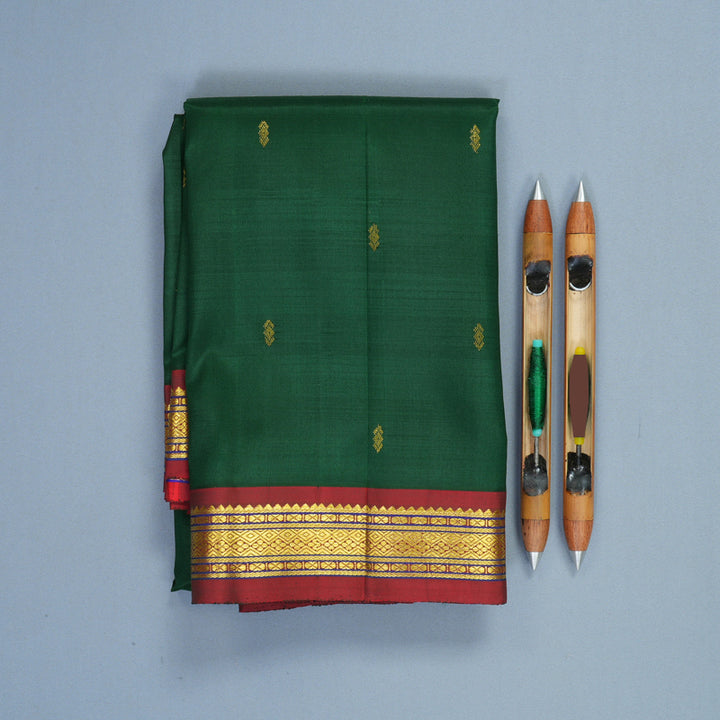 Hayagrivas Handloom Bottle Green Kanjivaram Silk Saree with Araku Maroon Border KBF703G2-7