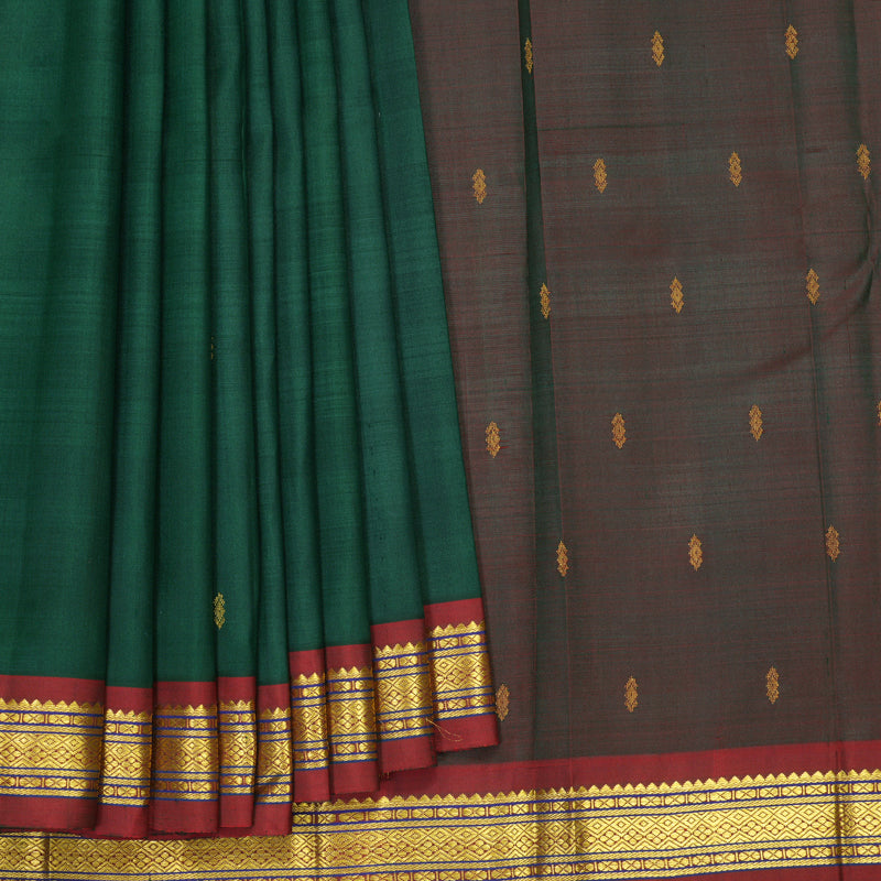 Hayagrivas Handloom Bottle Green Kanjivaram Silk Saree with Araku Maroon Border KBF703G2-7
