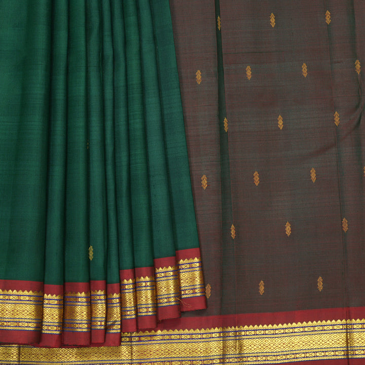 Hayagrivas Handloom Bottle Green Kanjivaram Silk Saree with Araku Maroon Border KBF703G2-7