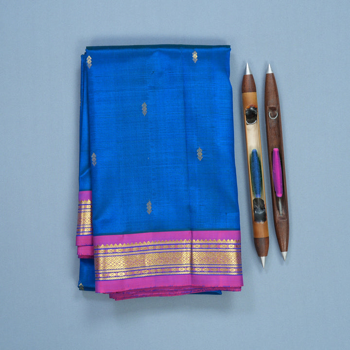 Hayagrivas Handloom Ananda Blue Kanjivaram Silk Saree with Magenta Border KBF703G2-9