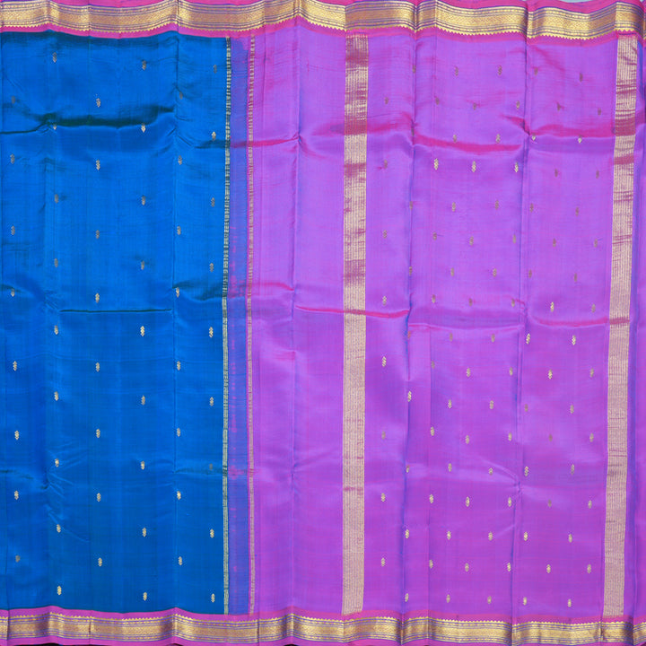 Hayagrivas Handloom Ananda Blue Kanjivaram Silk Saree with Magenta Border KBF703G2-9