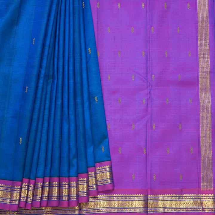 Hayagrivas Handloom Ananda Blue Kanjivaram Silk Saree with Magenta Border KBF703G2-9