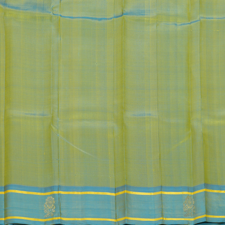 Hayagrivas Handloom Fluorescent Green Kanjivaram Silk Saree with Sky Blue Border KBF703G3-6