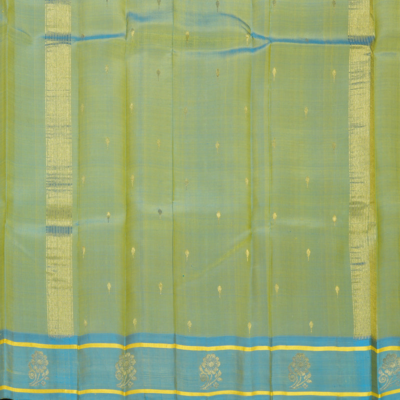Hayagrivas Handloom Fluorescent Green Kanjivaram Silk Saree with Sky Blue Border KBF703G3-6