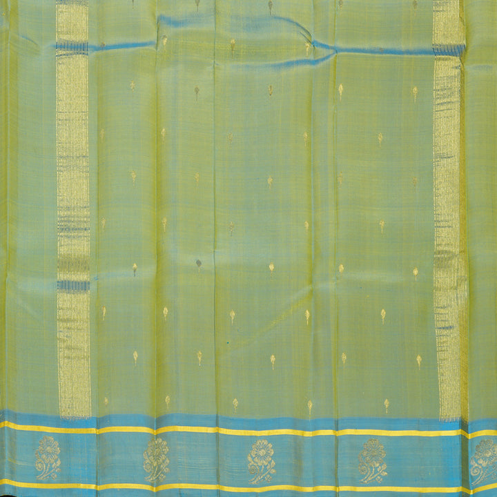 Hayagrivas Handloom Fluorescent Green Kanjivaram Silk Saree with Sky Blue Border KBF703G3-6