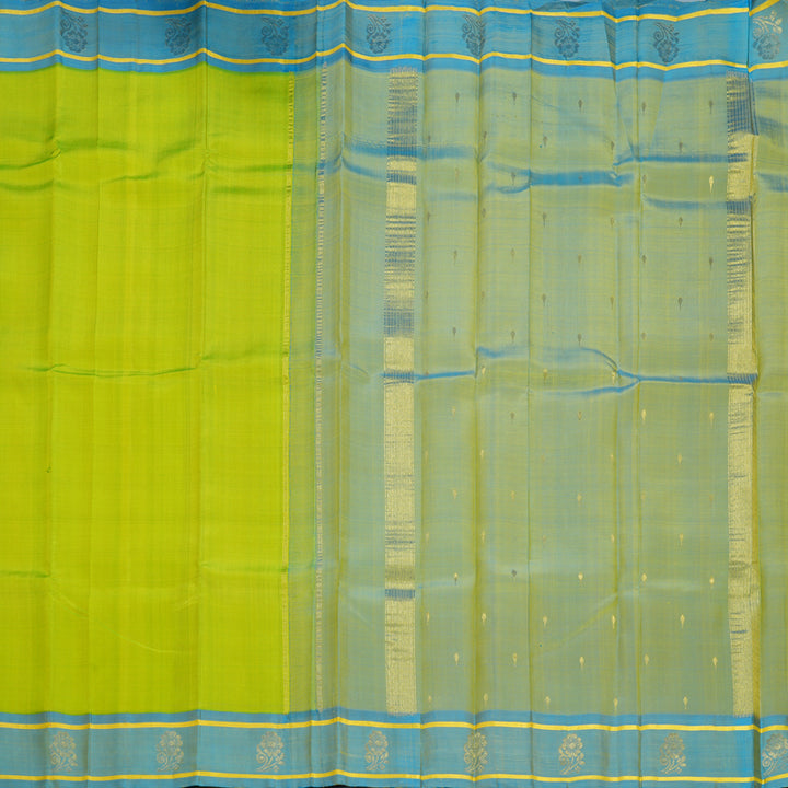 Hayagrivas Handloom Fluorescent Green Kanjivaram Silk Saree with Sky Blue Border KBF703G3-6