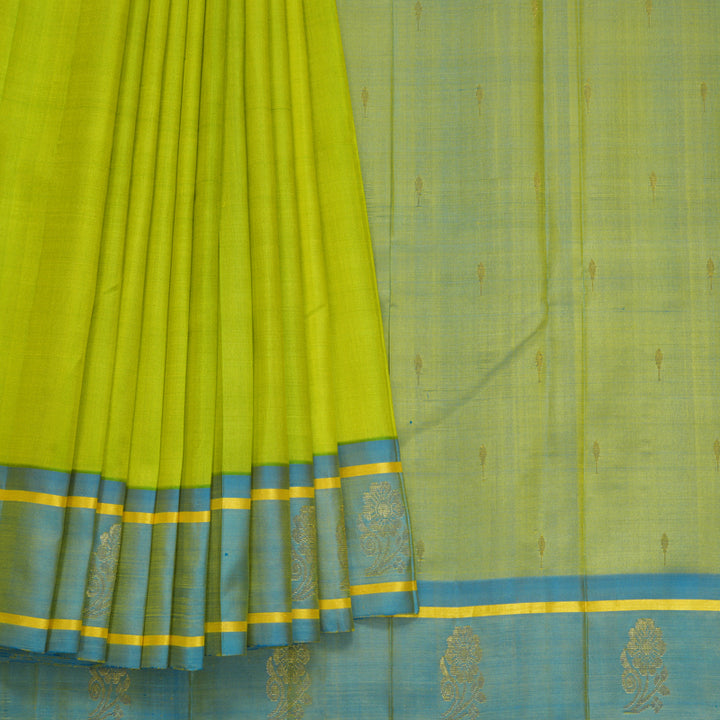 Hayagrivas Handloom Fluorescent Green Kanjivaram Silk Saree with Sky Blue Border KBF703G3-6