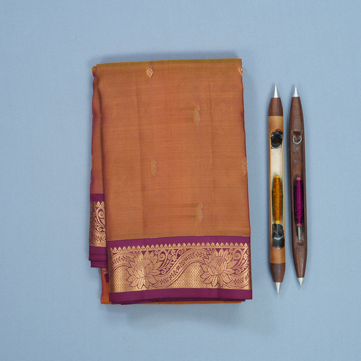 Hayagrivas Handloom Rust Orange Kanjivaram Silk Saree with Burgundy Border KBF703G5-10