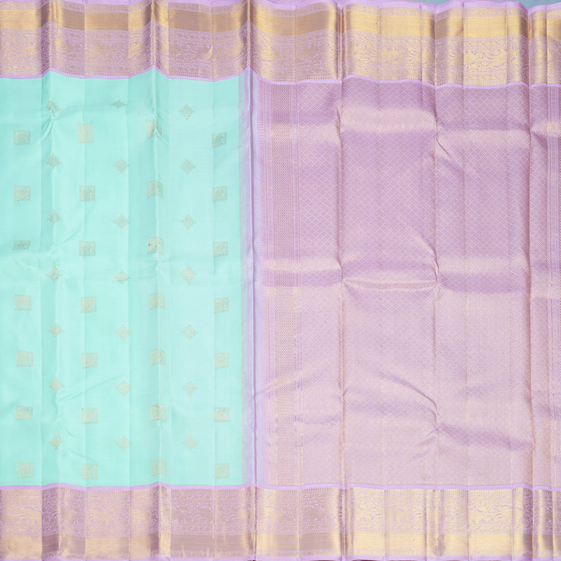 Hayagrivas Handloom Bright Teal Kanjivaram Silk Saree with Lilac Border KBF704G1-1