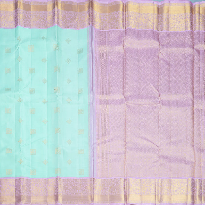 Hayagrivas Handloom Bright Teal Kanjivaram Silk Saree with Lilac Border KBF704G1-1