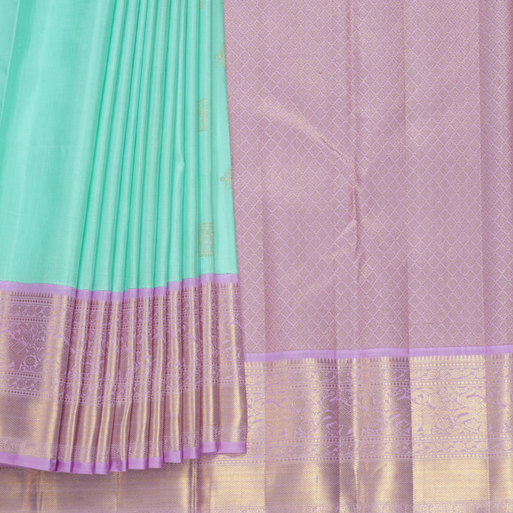 Hayagrivas Handloom Bright Teal Kanjivaram Silk Saree with Lilac Border KBF704G1-1