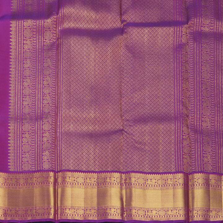 Hayagrivas Handloom Yellow Kanjivaram Silk Saree with Purple Border KBF704G1-2