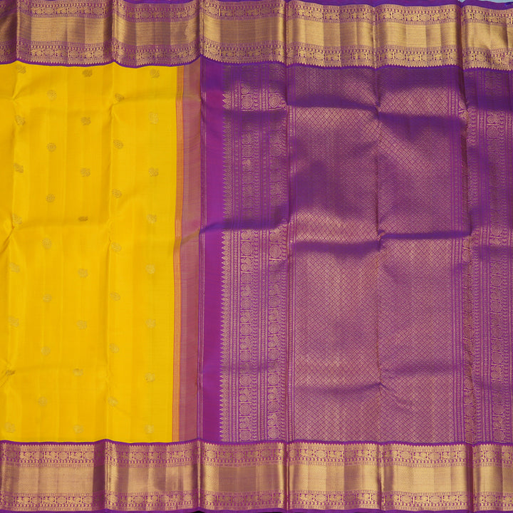Hayagrivas Handloom Yellow Kanjivaram Silk Saree with Purple Border KBF704G1-2