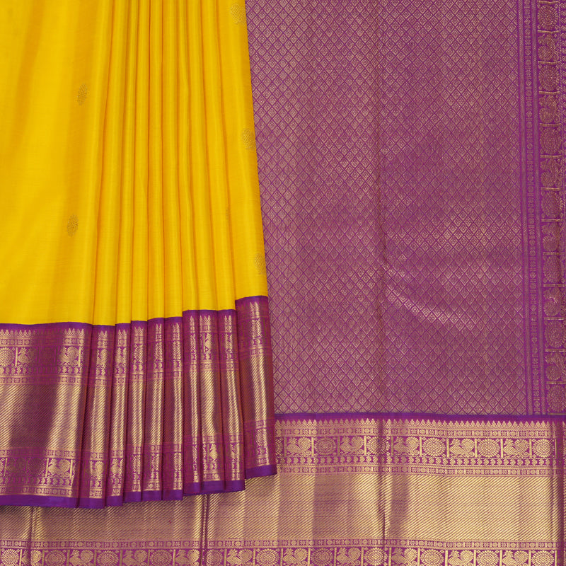 Hayagrivas Handloom Yellow Kanjivaram Silk Saree with Purple Border KBF704G1-2
