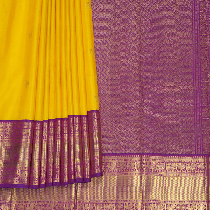 Hayagrivas Handloom Yellow Kanjivaram Silk Saree with Purple Border KBF704G1-2