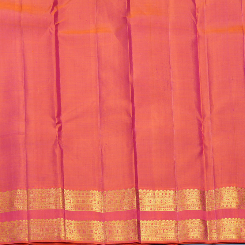 Hayagrivas Handloom Bottle Green Kanjivaram Silk Saree with Orangish-Pink Border KBF704G2-1