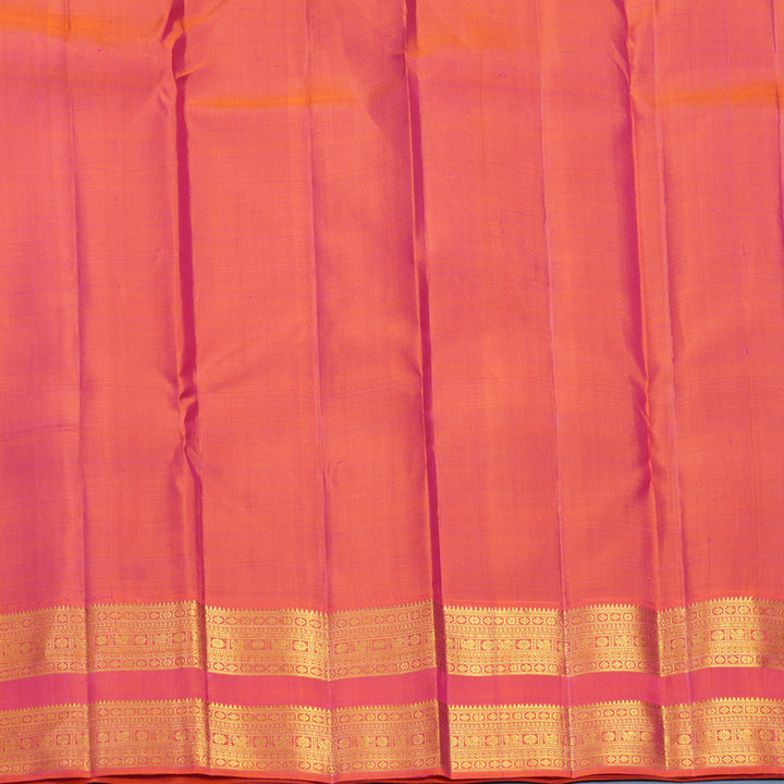 Hayagrivas Handloom Bottle Green Kanjivaram Silk Saree with Orangish-Pink Border KBF704G2-1