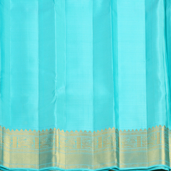 Hayagrivas Handloom Orange Kanjivaram Silk Saree with Sea Blue Border KBF704G2-2