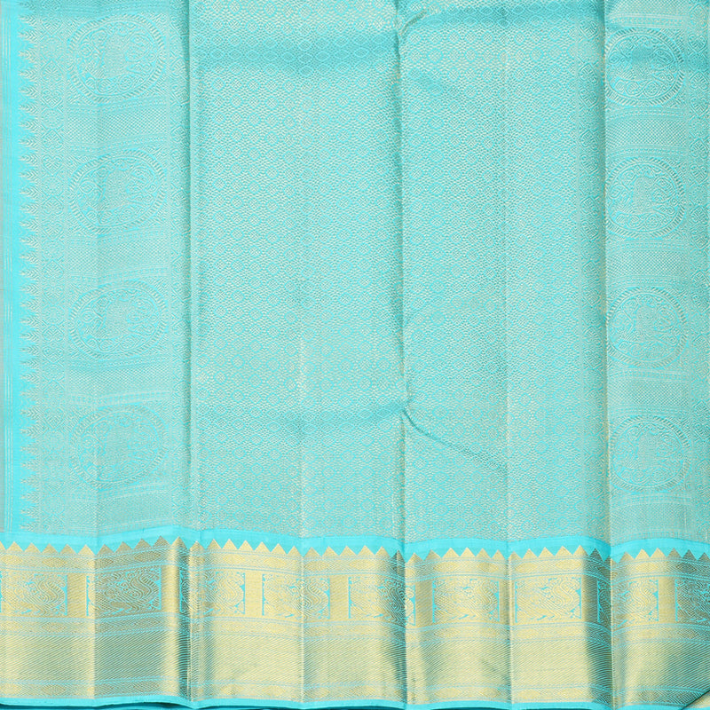 Hayagrivas Handloom Orange Kanjivaram Silk Saree with Sea Blue Border KBF704G2-2