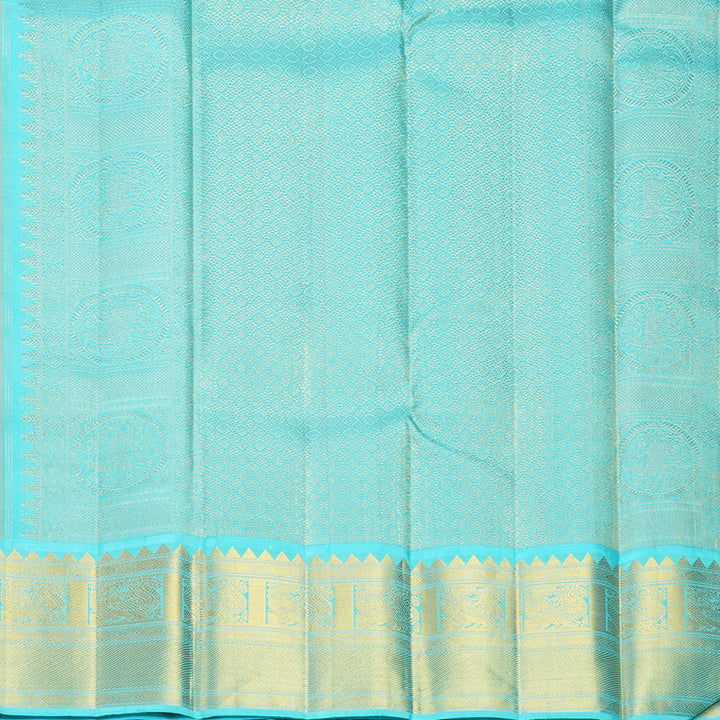 Hayagrivas Handloom Orange Kanjivaram Silk Saree with Sea Blue Border KBF704G2-2