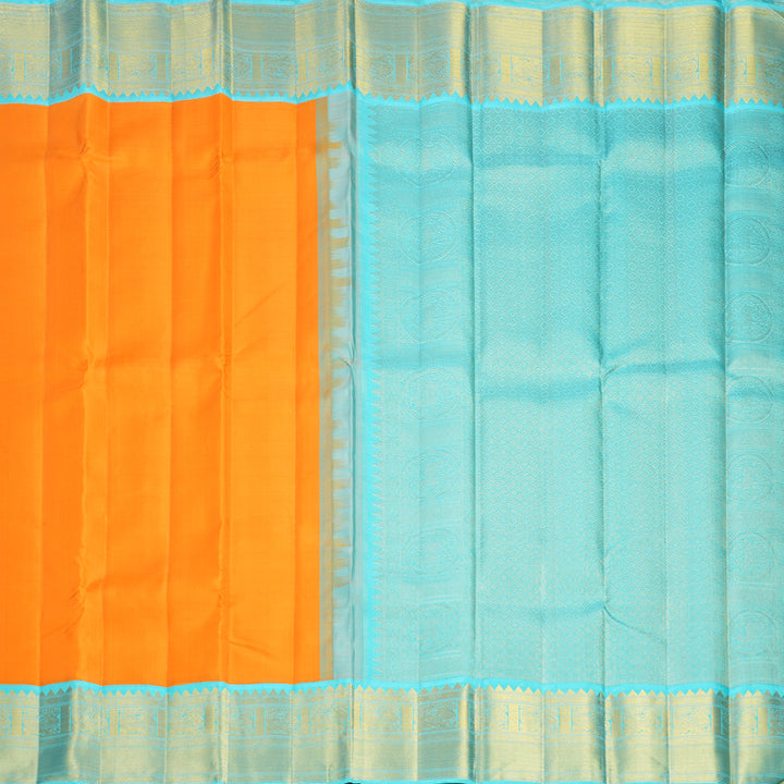 Hayagrivas Handloom Orange Kanjivaram Silk Saree with Sea Blue Border KBF704G2-2