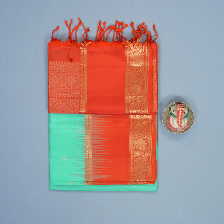 Hayagrivas Bright Teal Handloom Soft Silk Saree KBF705G3-3