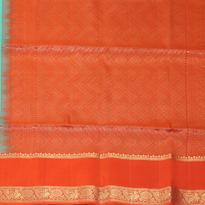 Hayagrivas Bright Teal Handloom Soft Silk Saree KBF705G3-3