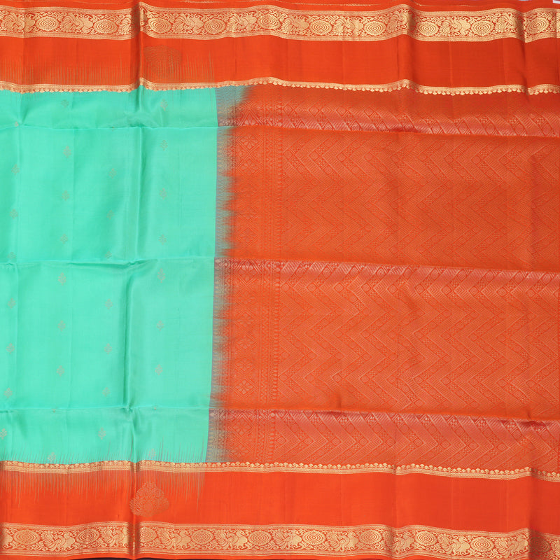 Hayagrivas Bright Teal Handloom Soft Silk Saree KBF705G3-3