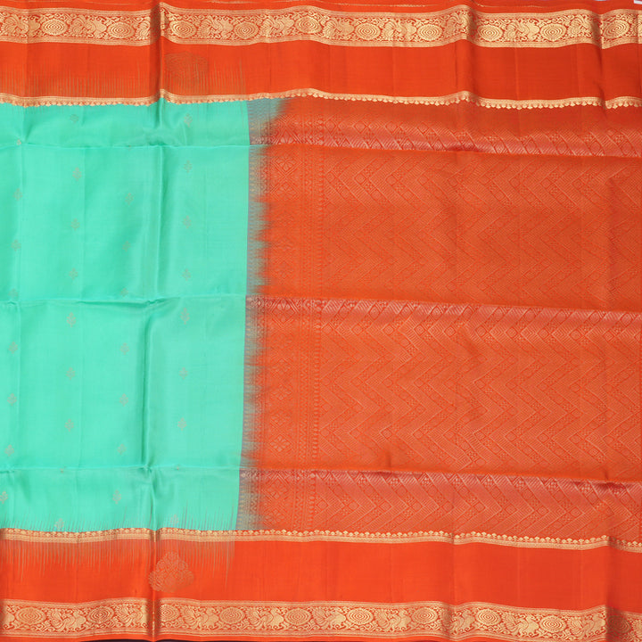 Hayagrivas Bright Teal Handloom Soft Silk Saree KBF705G3-3
