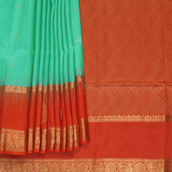 Hayagrivas Bright Teal Handloom Soft Silk Saree KBF705G3-3