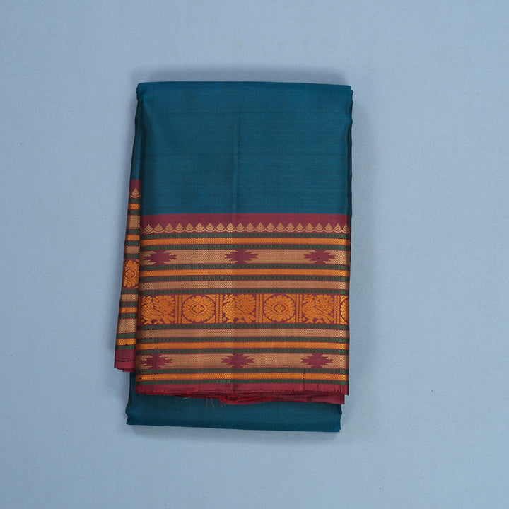 Hayagrivas Handloom Peacock Blue Kanjivaram Silk Saree with Maroon Border KBF706G1-1