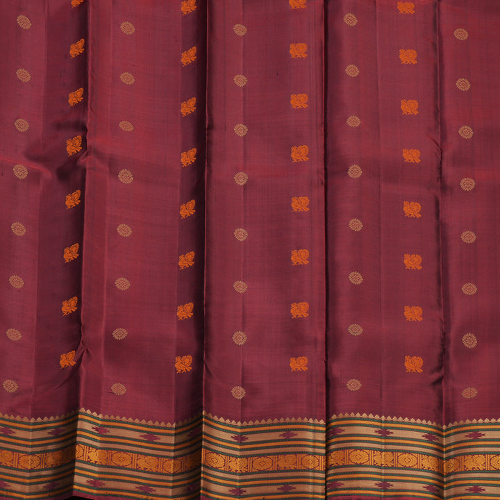 Hayagrivas Handloom Peacock Blue Kanjivaram Silk Saree with Maroon Border KBF706G1-1