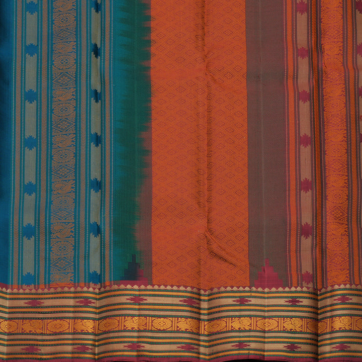 Hayagrivas Handloom Peacock Blue Kanjivaram Silk Saree with Maroon Border KBF706G1-1