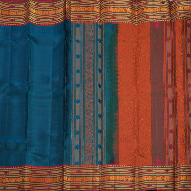 Hayagrivas Handloom Peacock Blue Kanjivaram Silk Saree with Maroon Border KBF706G1-1