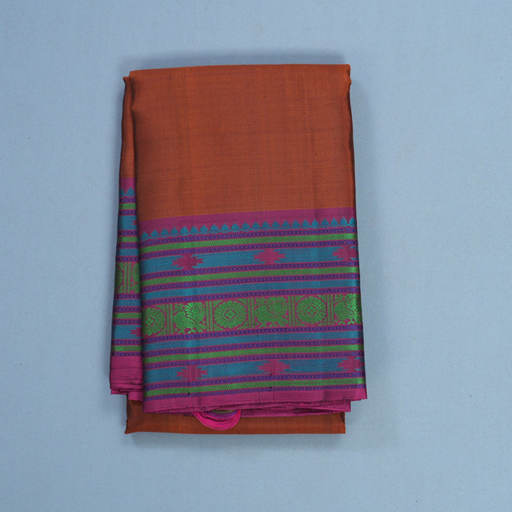 Hayagrivas Handloom Rust Orange Kanjivaram Silk Saree with Purple Border KBF706G1-2