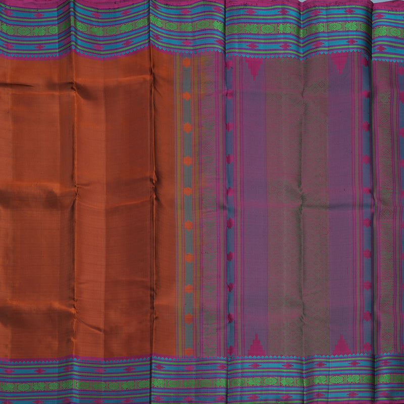 Hayagrivas Handloom Rust Orange Kanjivaram Silk Saree with Purple Border KBF706G1-2